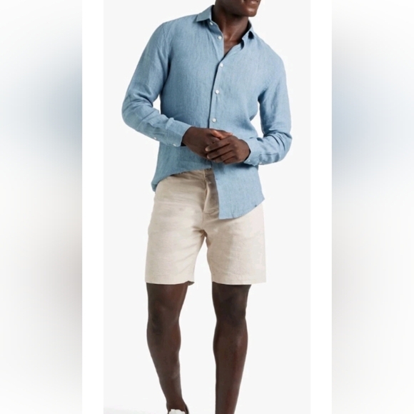 ONIA White TRAVELER Stretchy Linen Blend  Pockets Flat Front Short Sz 33 - Picture 1 of 7